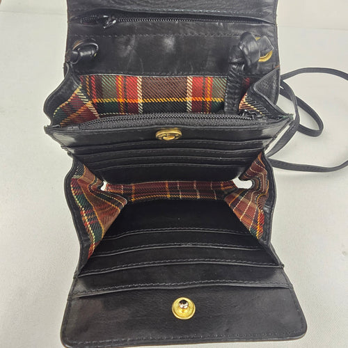 Black Leather Wallet Crossbody Purse