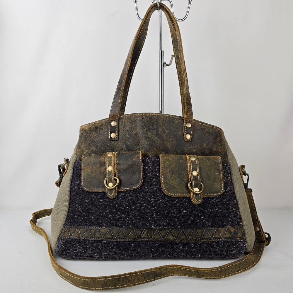 Myra Bag Leather & Canvas Tweed Grey Shoulder Purse