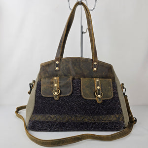 Myra Bag Leather & Canvas Tweed Grey Shoulder Purse