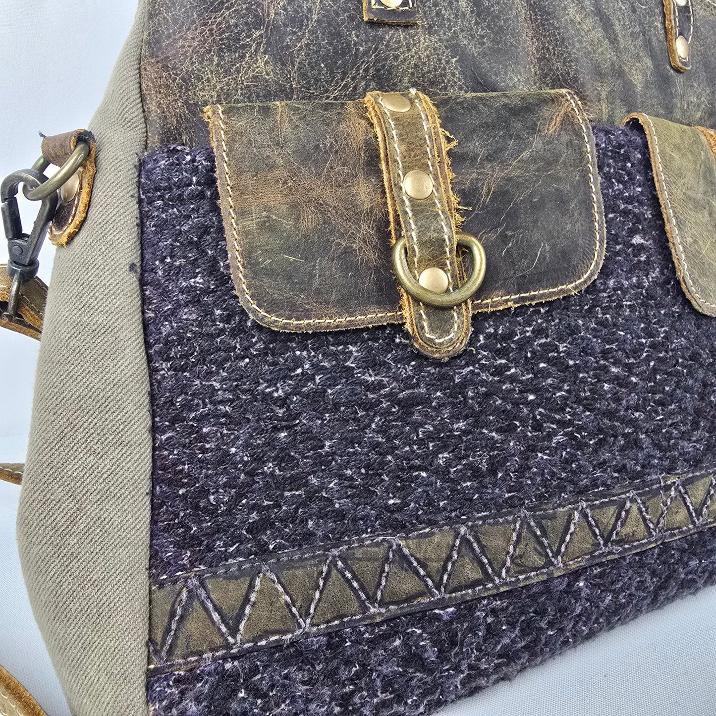 Myra Bag Leather & Canvas Tweed Grey Shoulder Purse