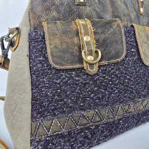 Myra Bag Leather & Canvas Tweed Grey Shoulder Purse