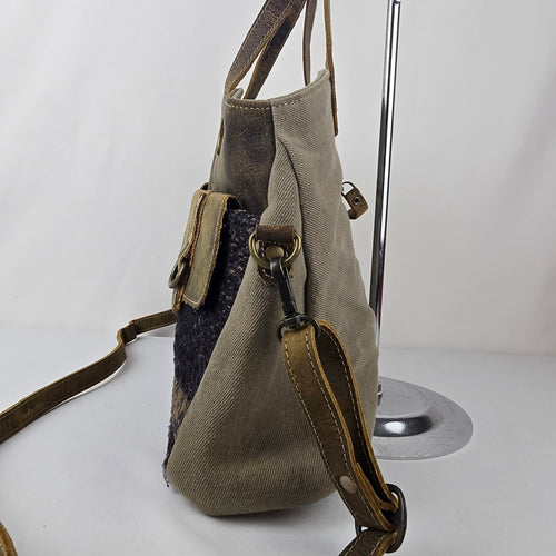 Myra Bag Leather & Canvas Tweed Grey Shoulder Purse