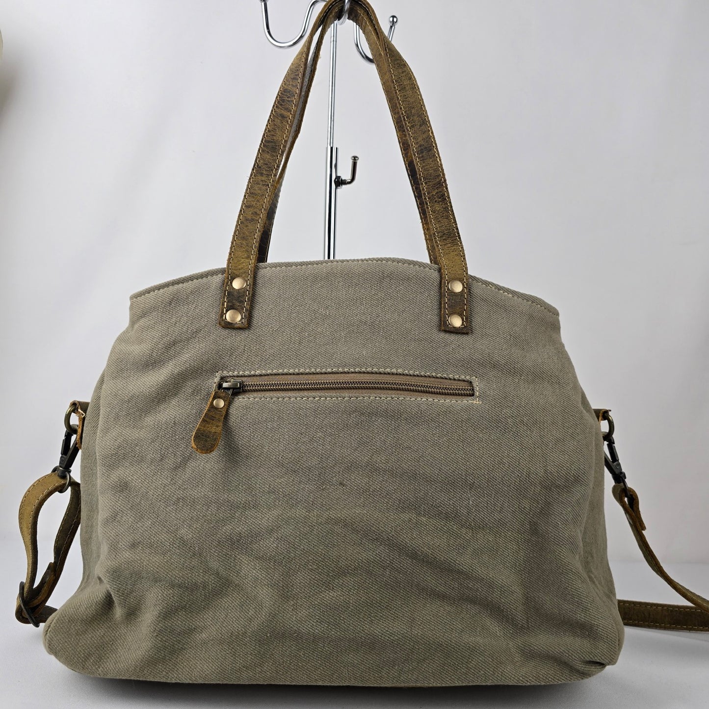 Myra Bag Leather & Canvas Tweed Grey Shoulder Purse