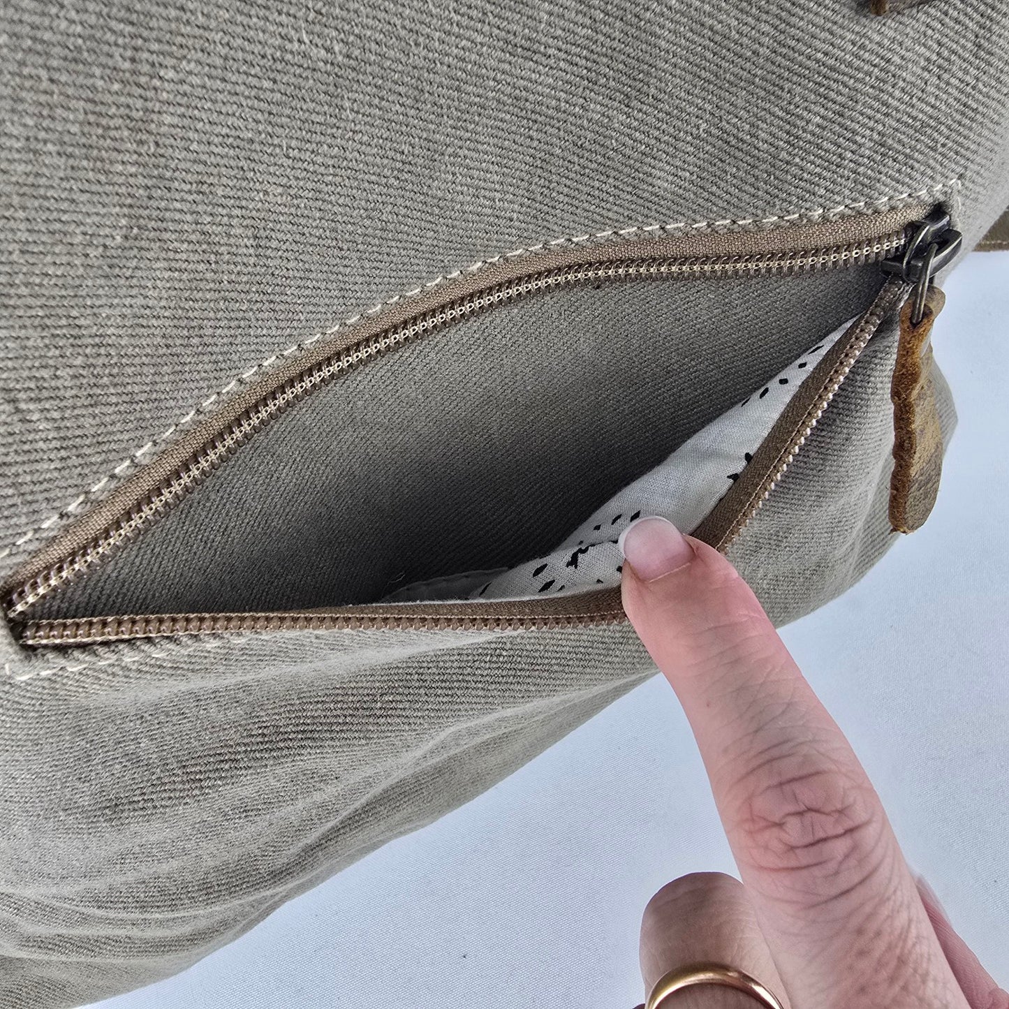 Myra Bag Leather & Canvas Tweed Grey Shoulder Purse