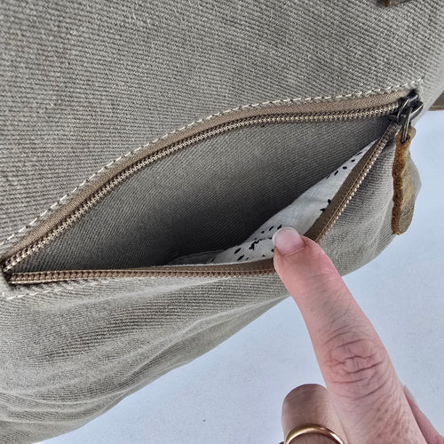 Myra Bag Leather & Canvas Tweed Grey Shoulder Purse