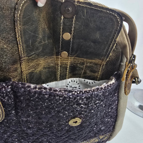 Myra Bag Leather & Canvas Tweed Grey Shoulder Purse
