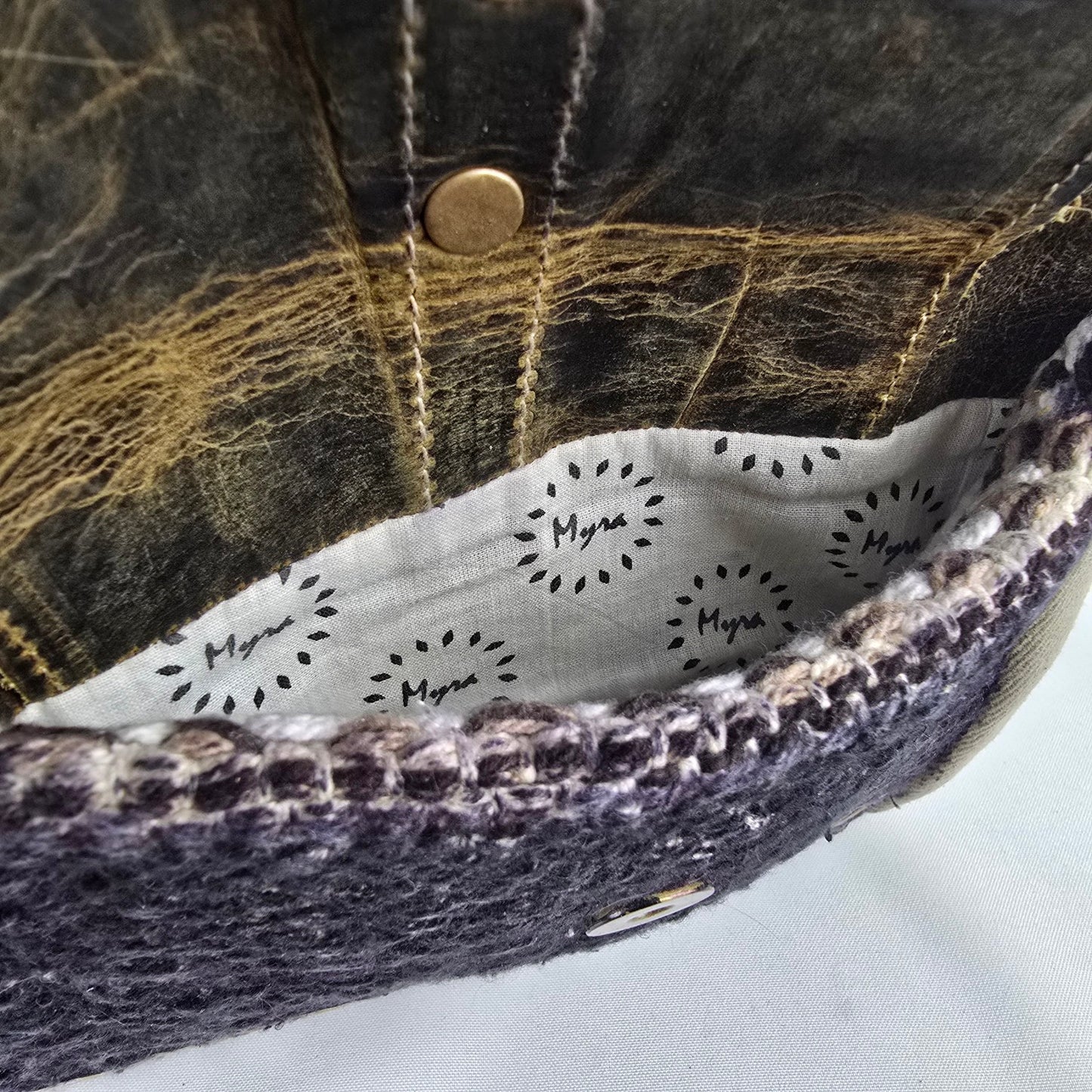 Myra Bag Leather & Canvas Tweed Grey Shoulder Purse