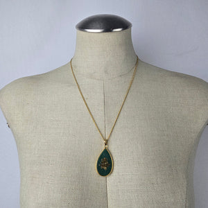 Vintage Chinese Longevity Green & Gold Pendant Necklace