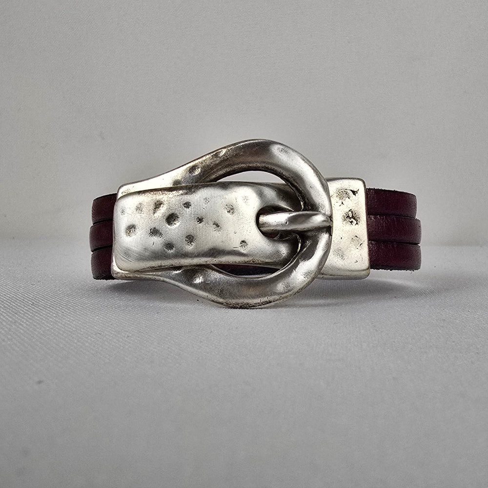 Burgundy Leather Sterling Belt Bracelet