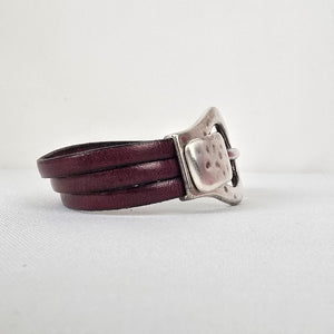 Burgundy Leather Sterling Belt Bracelet