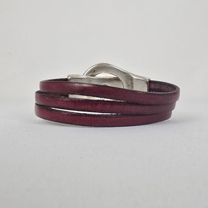 Burgundy Leather Sterling Belt Bracelet