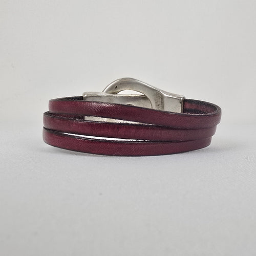 Burgundy Leather Sterling Belt Bracelet