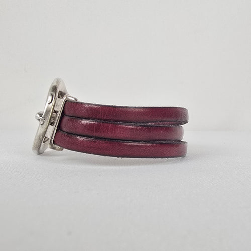 Burgundy Leather Sterling Belt Bracelet