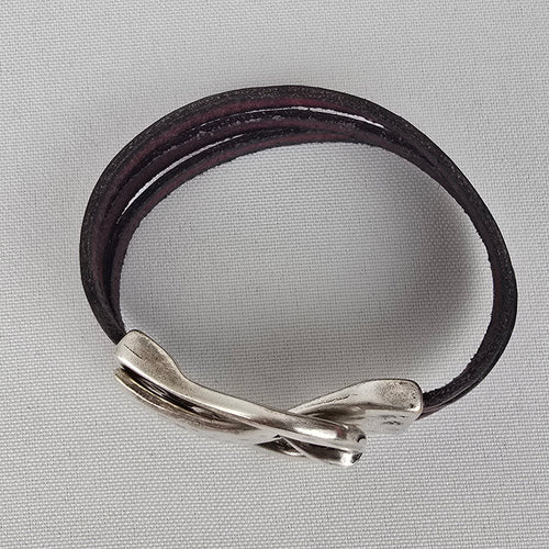 Burgundy Leather Sterling Belt Bracelet