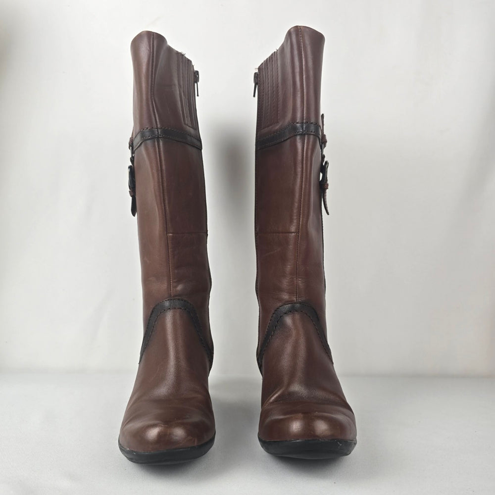 Clarks Bendables Brown Leather Heeled  Boots Size 6