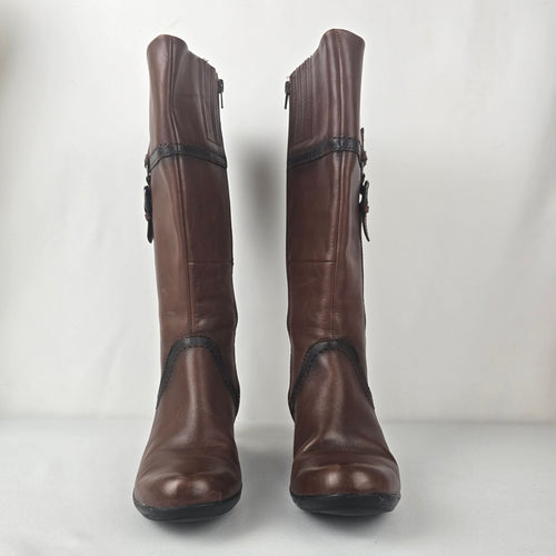 Clarks Bendables Brown Leather Heeled  Boots Size 6