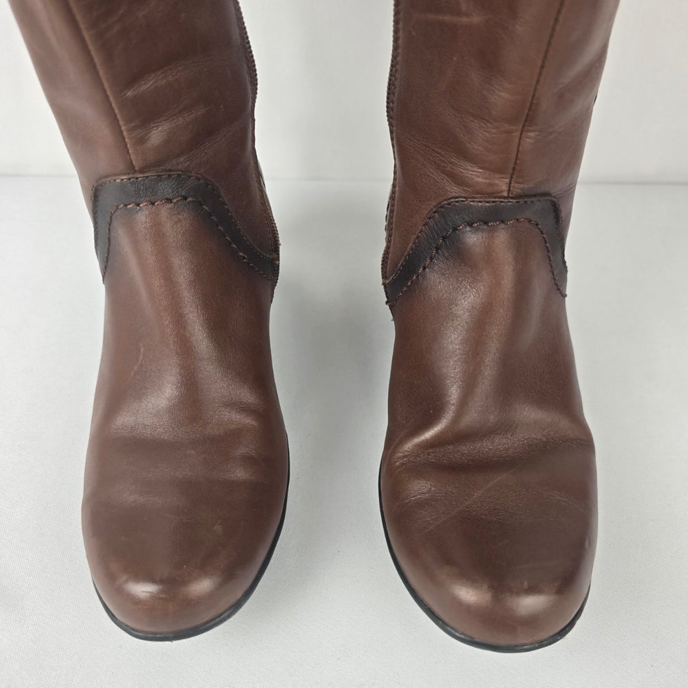 Clarks Bendables Brown Leather Heeled  Boots Size 6