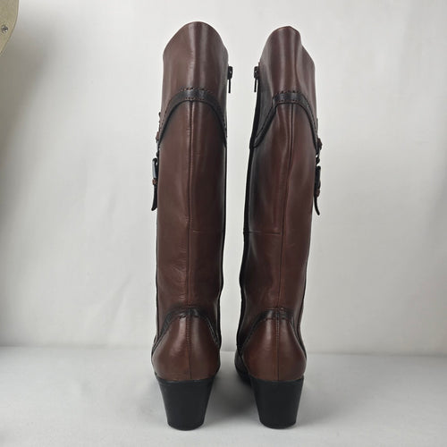 Clarks Bendables Brown Leather Heeled  Boots Size 6