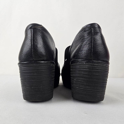Fly London Black Leather Elastic Mary Jane Wedge Heel Shoes Size 7