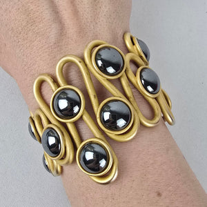 Vintage Gold Tone Metallic Silver Cuff Bracelet