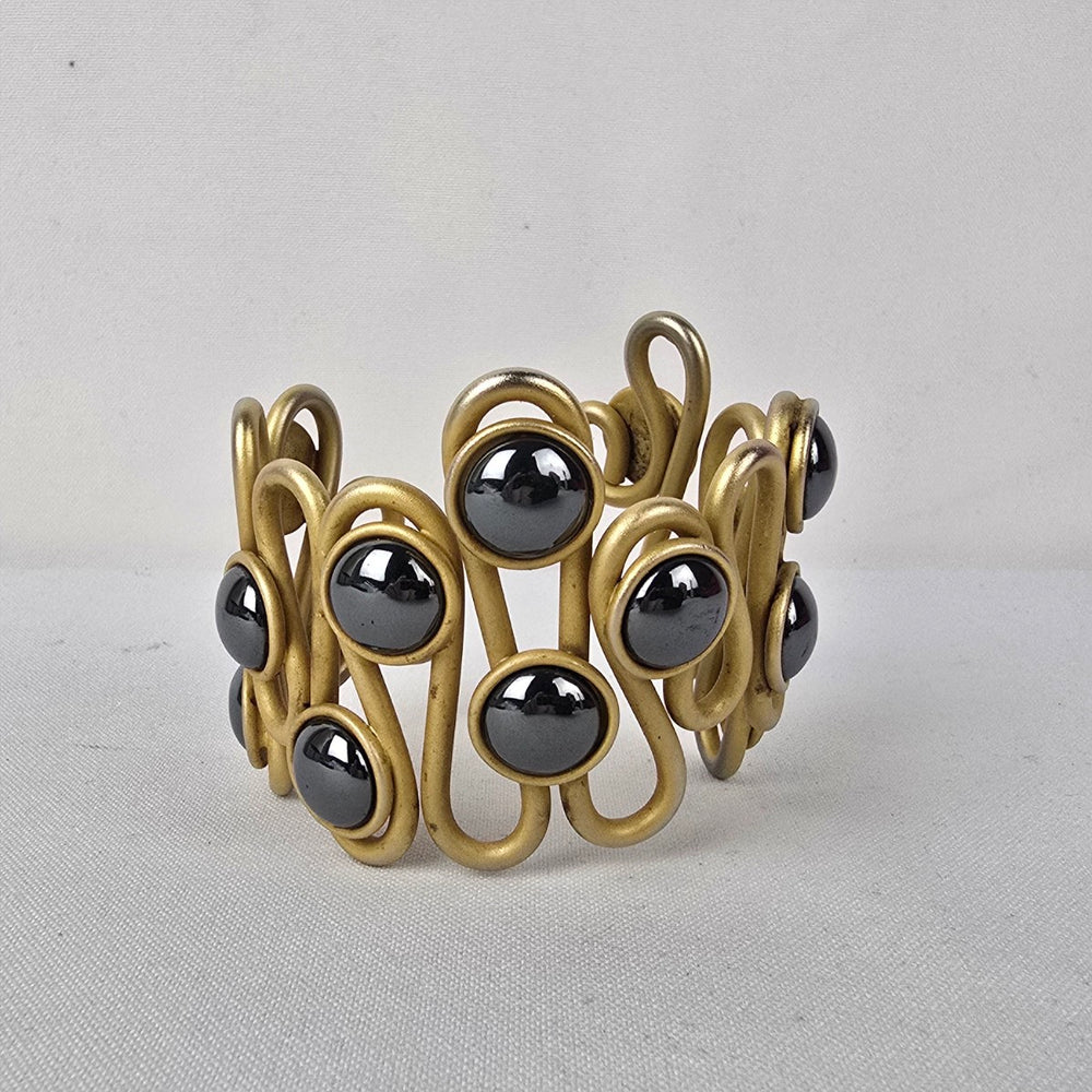 Vintage Gold Tone Metallic Silver Cuff Bracelet