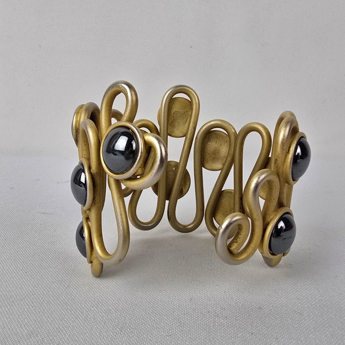 Vintage Gold Tone Metallic Silver Cuff Bracelet