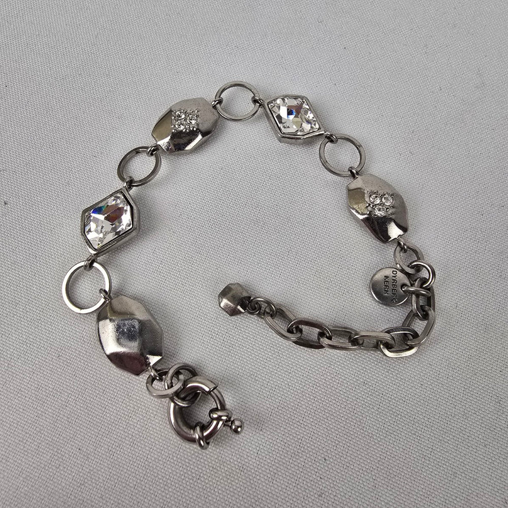 Dyrberg Kern Silver Rhinestone Faceted Link Bracelet
