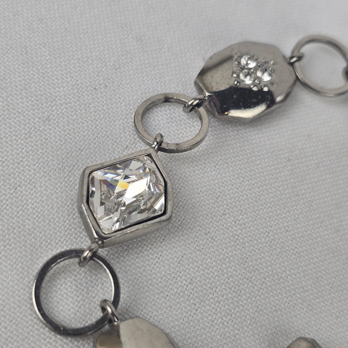 Dyrberg Kern Silver Rhinestone Faceted Link Bracelet