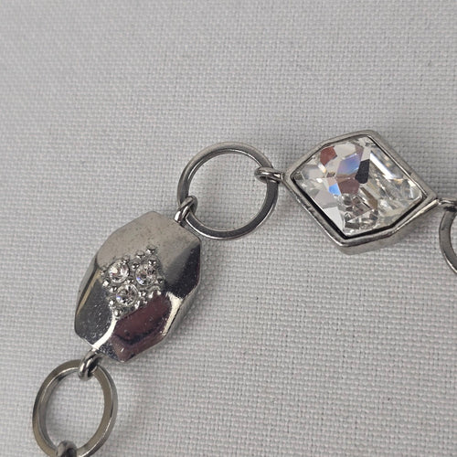 Dyrberg Kern Silver Rhinestone Faceted Link Bracelet