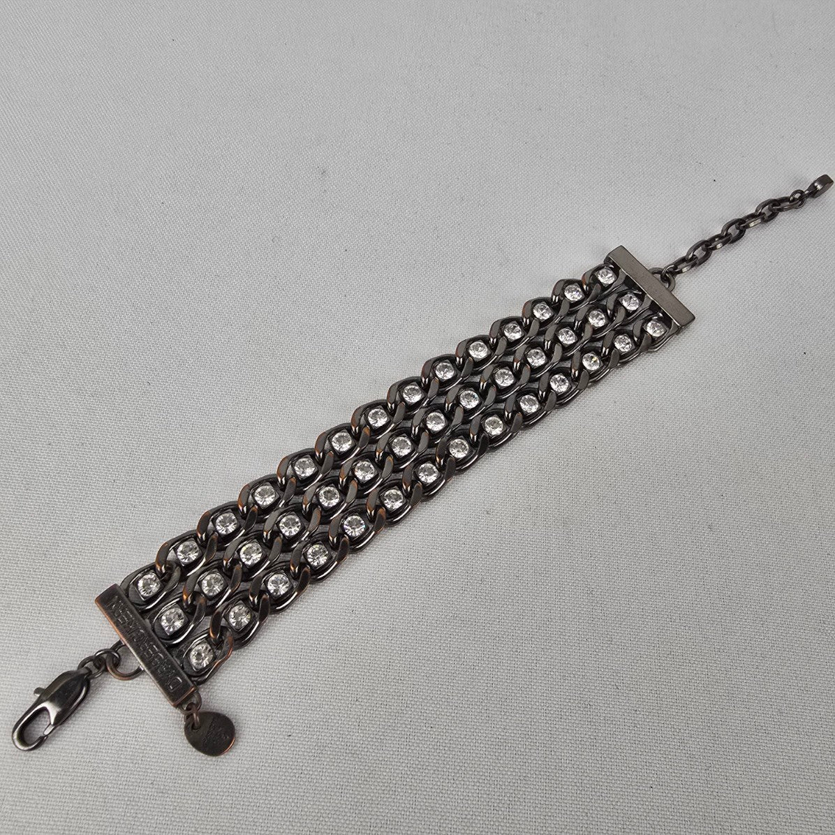 Dyrberg Kern Black Metallic Rhinestone Chain Link Bracelet