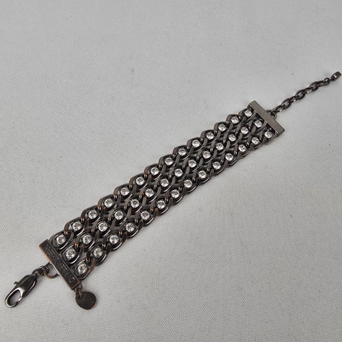 Dyrberg Kern Black Metallic Rhinestone Chain Link Bracelet
