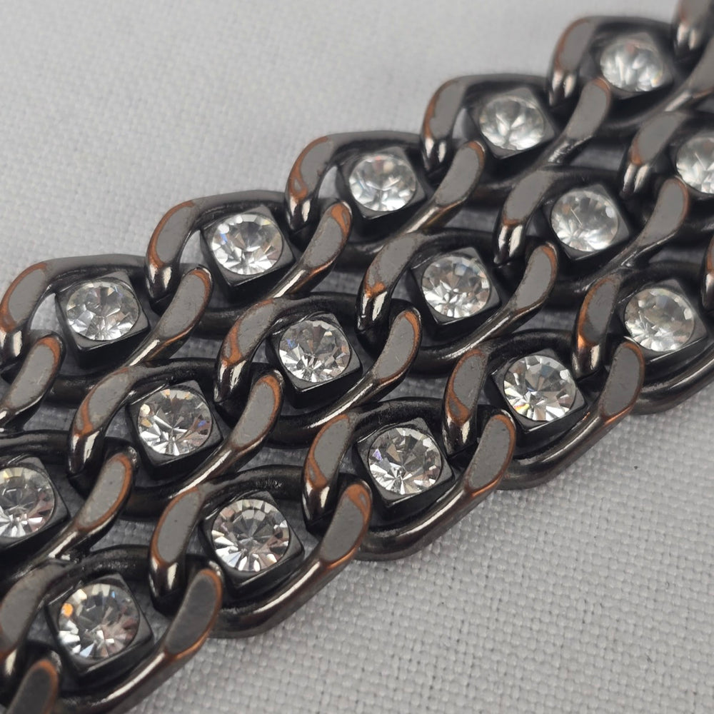 Dyrberg Kern Black Metallic Rhinestone Chain Link Bracelet