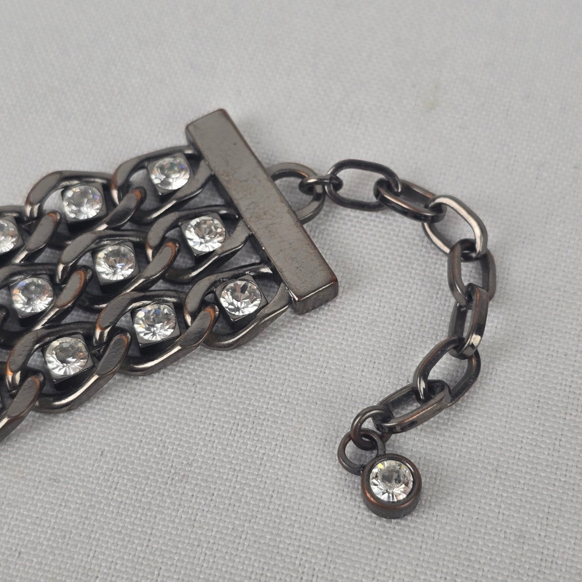 Dyrberg Kern Black Metallic Rhinestone Chain Link Bracelet