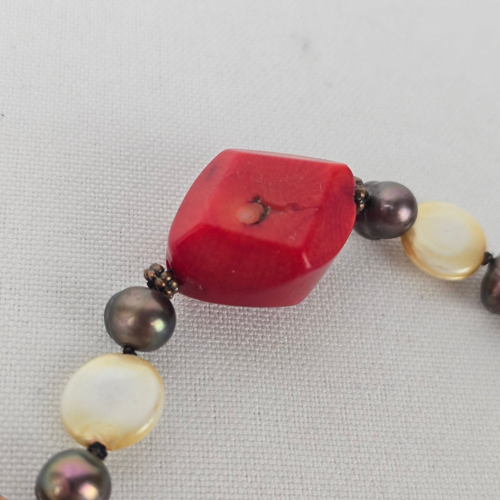 Red Natural Stone Pearl Beaded Bracelet
