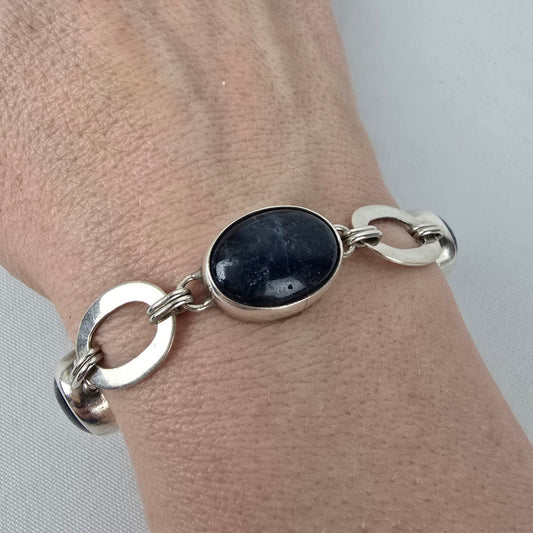 FNA 925 Sterling Silver Blue Natural Stone Link Bracelet