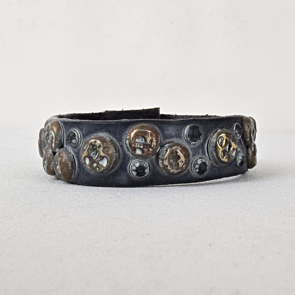 Dark Blue Leather Studded Snap Bracelet