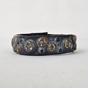 Dark Blue Leather Studded Snap Bracelet