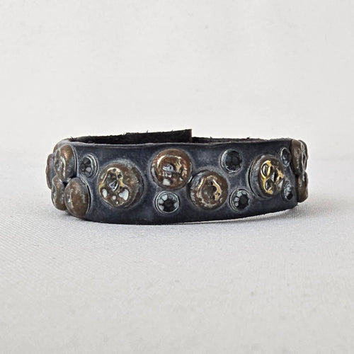 Dark Blue Leather Studded Snap Bracelet