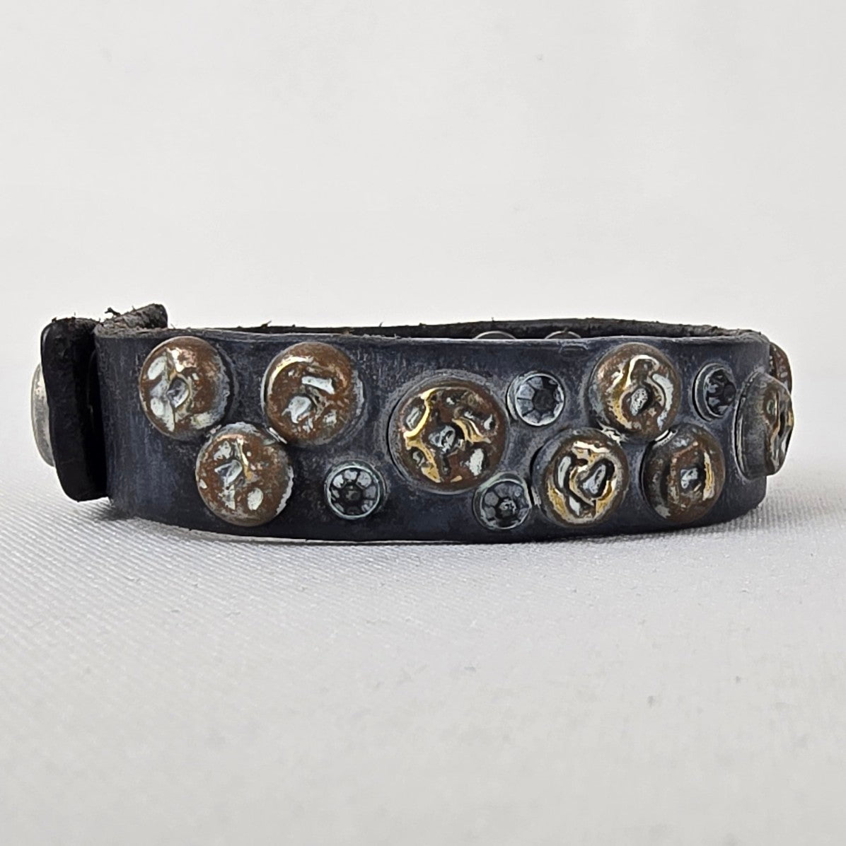 Dark Blue Leather Studded Snap Bracelet