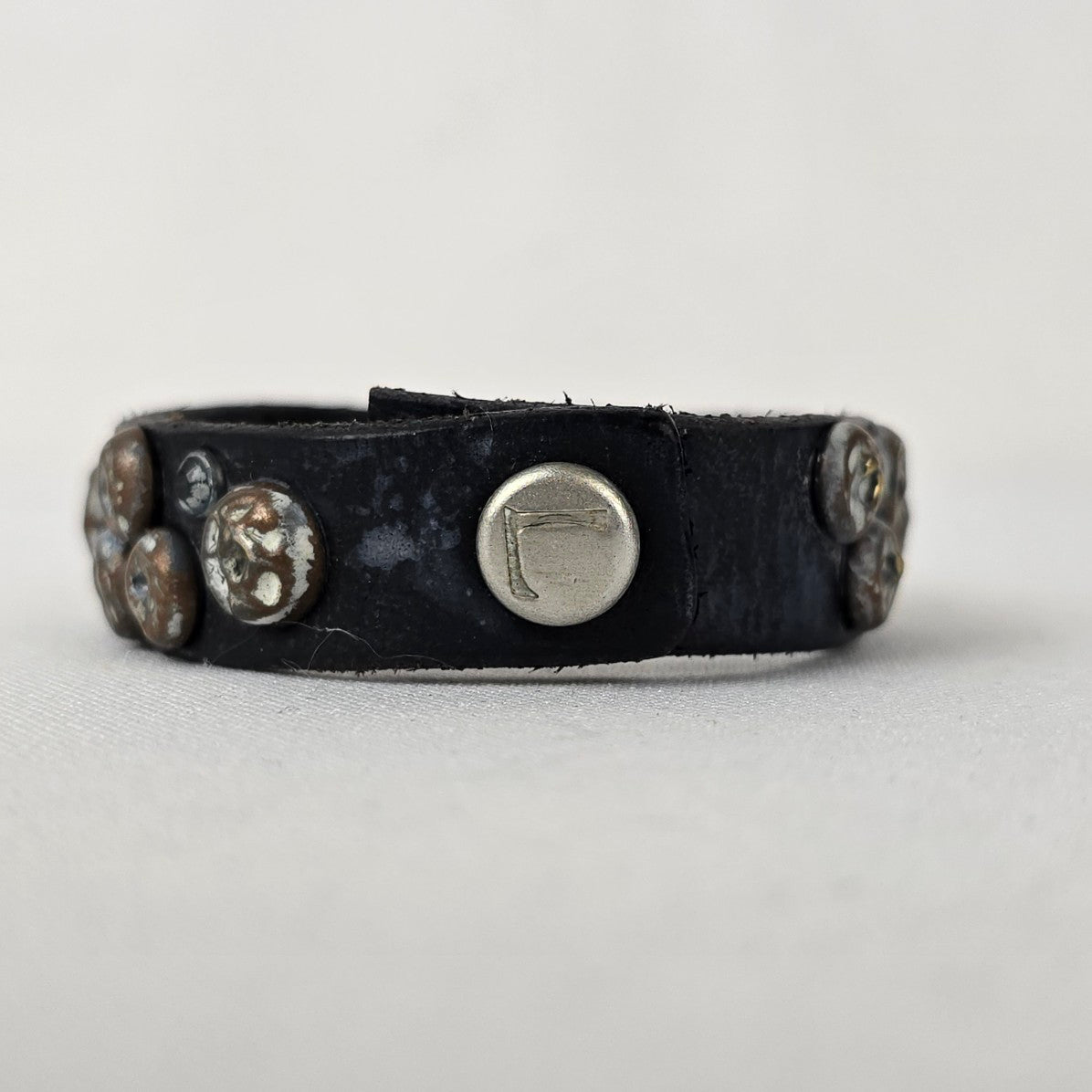 Dark Blue Leather Studded Snap Bracelet