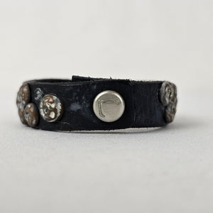 Dark Blue Leather Studded Snap Bracelet