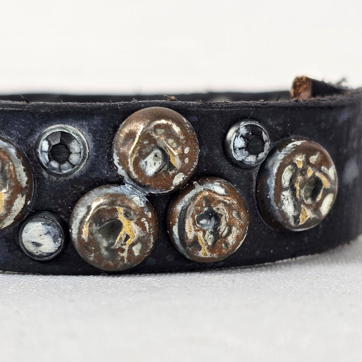 Dark Blue Leather Studded Snap Bracelet