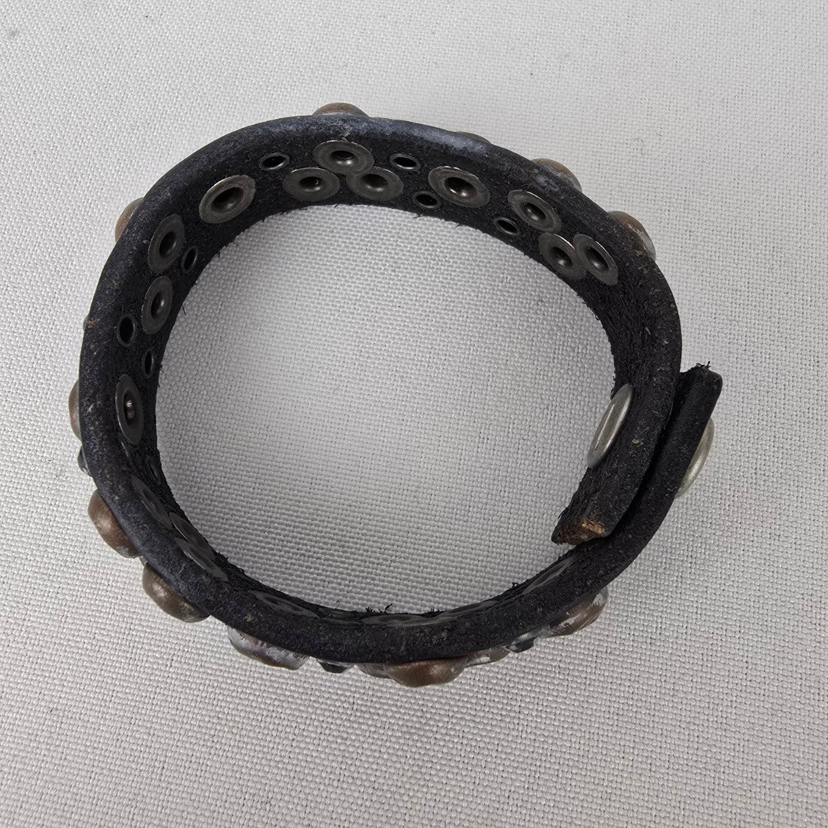 Dark Blue Leather Studded Snap Bracelet