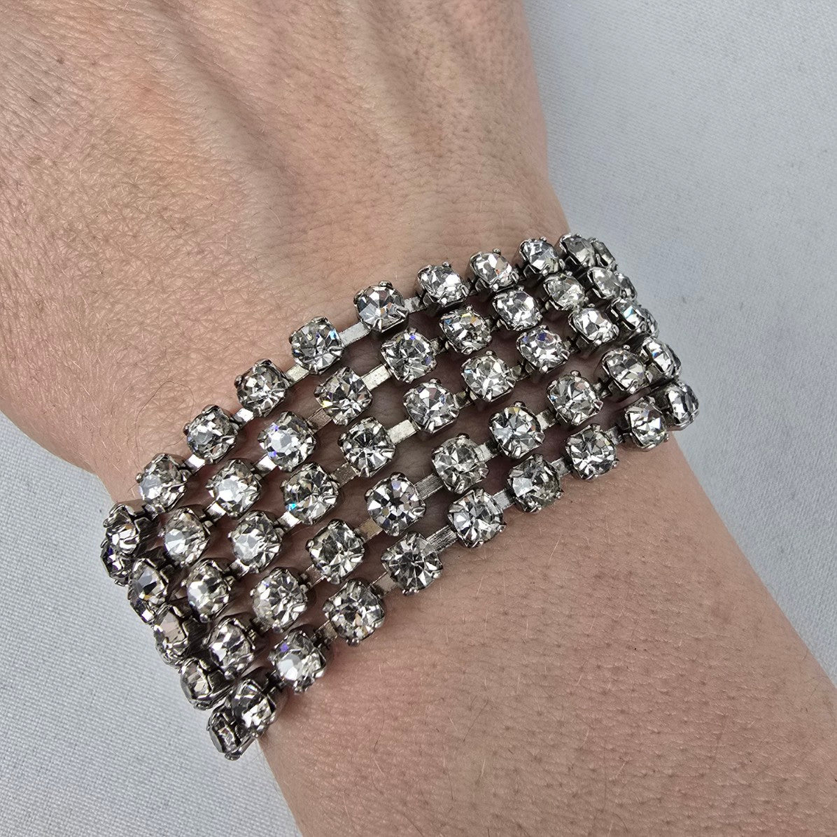 Vintage Silver Tone Rhinestone Link Bracelet