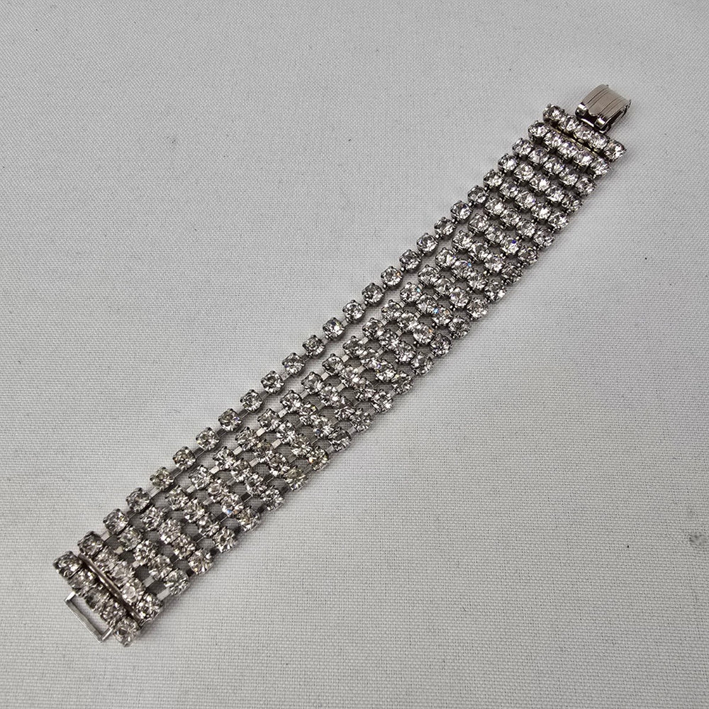 Vintage Silver Tone Rhinestone Link Bracelet