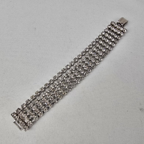 Vintage Silver Tone Rhinestone Link Bracelet