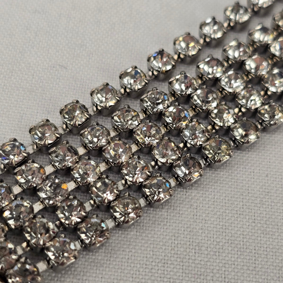 Vintage Silver Tone Rhinestone Link Bracelet