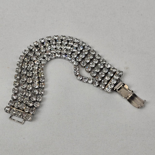 Vintage Silver Tone Rhinestone Link Bracelet