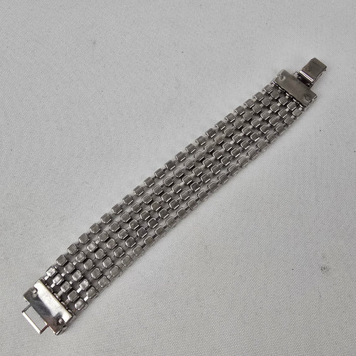 Vintage Silver Tone Rhinestone Link Bracelet