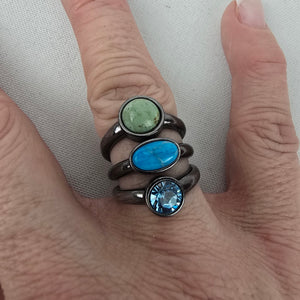 Dyrberg Kern Hematite Blue & Green Stone Ring Size 7